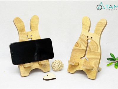 Giá đỡ điện thoại để bàn bằng gỗ hình thỏ béo cute W-GĐĐT-12